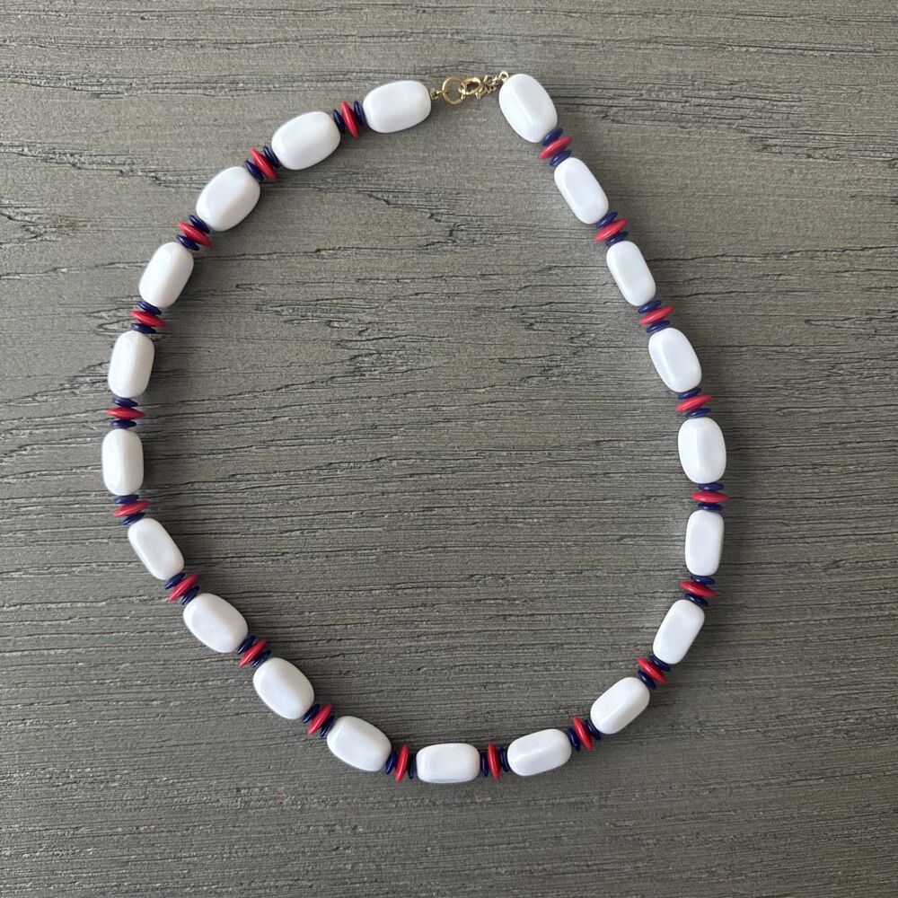Vintage TRIFARI Red White & Blue Beaded Necklace